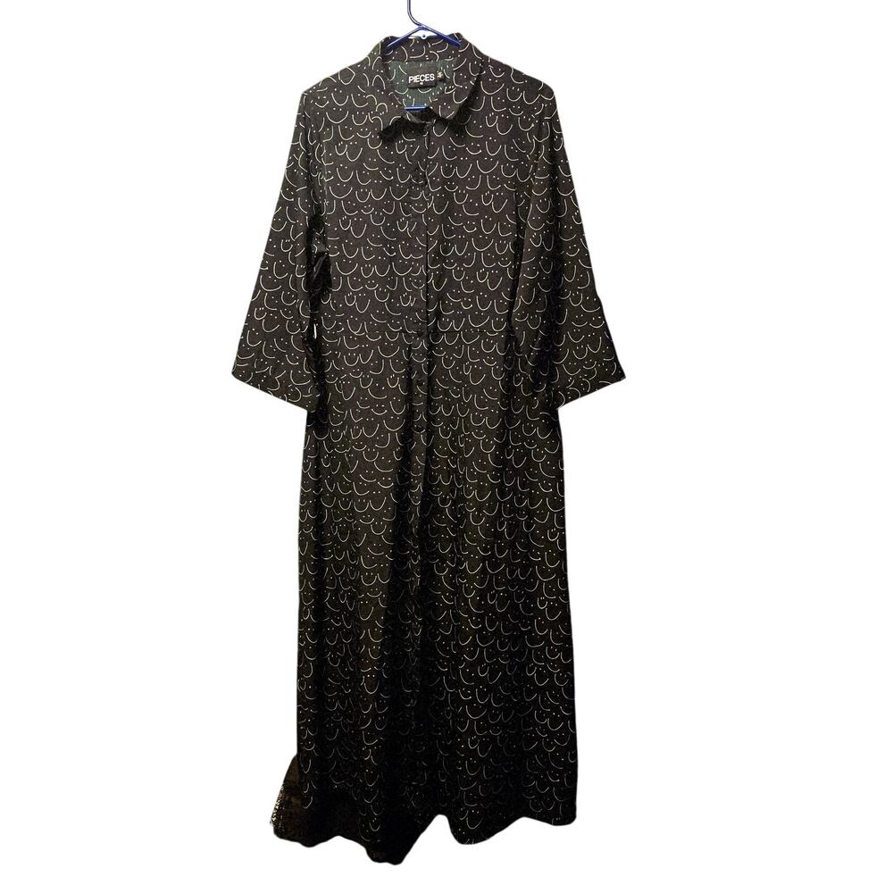 Pieces smiling face button front maxi dress size 46